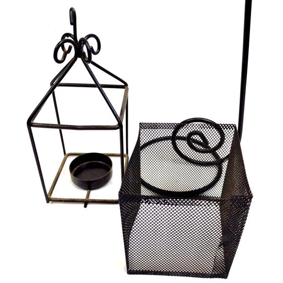 Vintage Hanging Lantern for Votive Candle Antique Look Black Metal Stand Basket - Picture 6 of 6